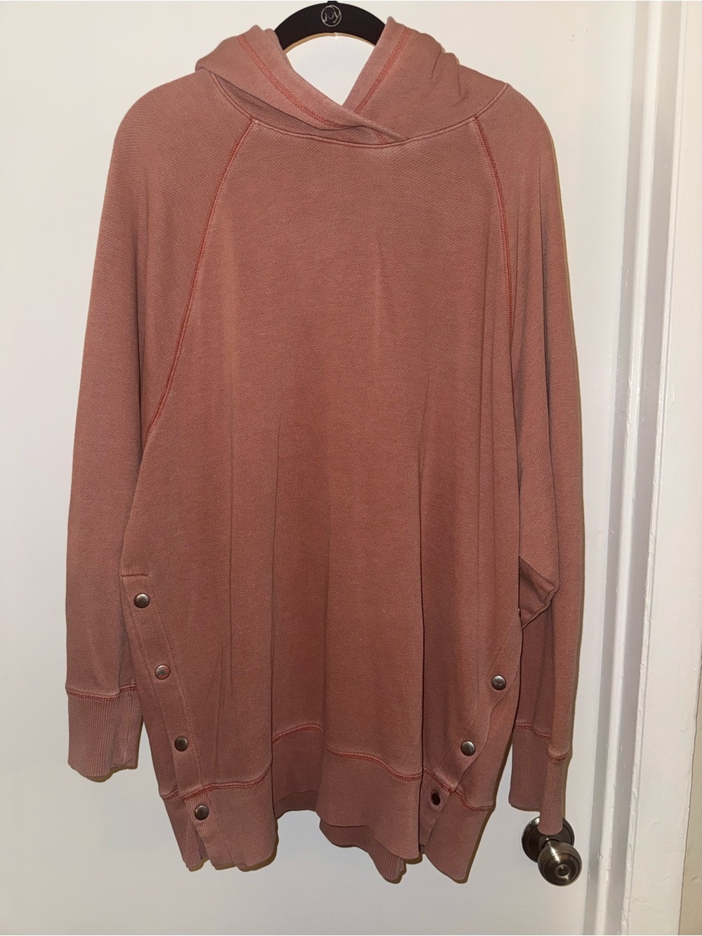 Aerie Women’s Small Dusty Rose Oversized Hooded Tunic Sweatshirt Side Snaps